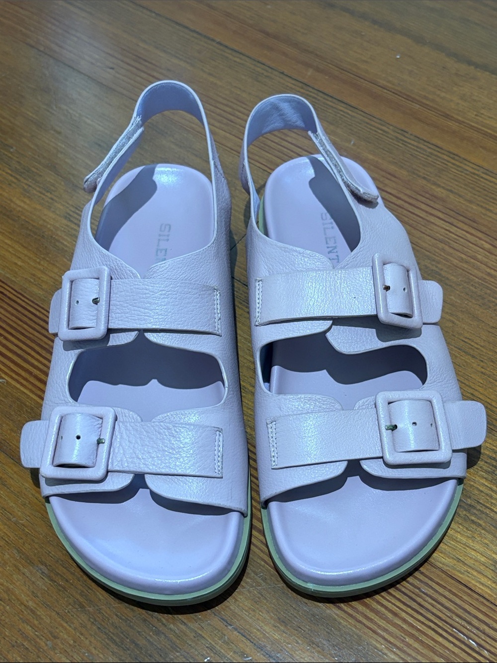 Silent D Leather Lavender Buckle Slingback Sandals